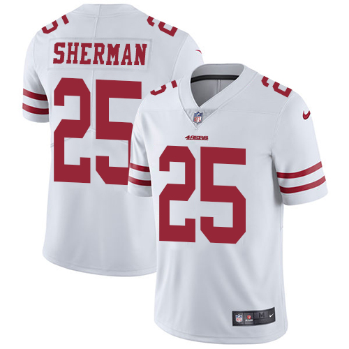 Nike 49ers #25 Richard Sherman White Men's Stitched NFL Vapor Untouchable Limited Jersey - Click Image to Close